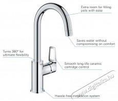 Grohe Bauloop mosd&oacute;kagyl&oacute; csaptelep 23891001, 3/8  , egykaros, L-es m&eacute;retű, nyom&oacute;gombos, forgathat&oacute;, kr&oacute;mozott H&aacute;ztart&aacute;s / Otthon / K&uuml;lt&eacute;r - F&uuml;rdőszoba / wc - Kieg&eacute;sz&iacute;tő - 536711