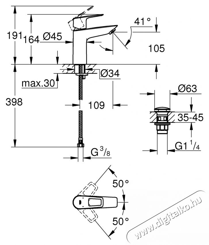 Grohe BauLoop OHM  Click  5,7l M mosd&oacute;kagyl&oacute; csaptelep, egykaros, ker&aacute;mia bet&eacute;t, levegőztető, Kr&oacute;m Konyhai term&eacute;kek - Mosogat&oacute; - Mosogat&oacute; csaptelep - 536734