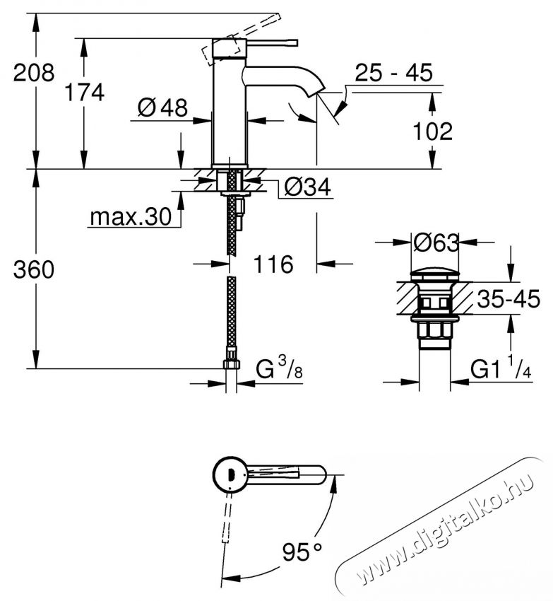 Grohe Essence 23797001 mosd&oacute;csaptelep, 3/8 , egykaros, S m&eacute;ret, ker&aacute;mia patron, hullad&eacute;k n&eacute;lk&uuml;l, kr&oacute;m Konyhai term&eacute;kek - Mosogat&oacute; - Mosogat&oacute; csaptelep - 536688