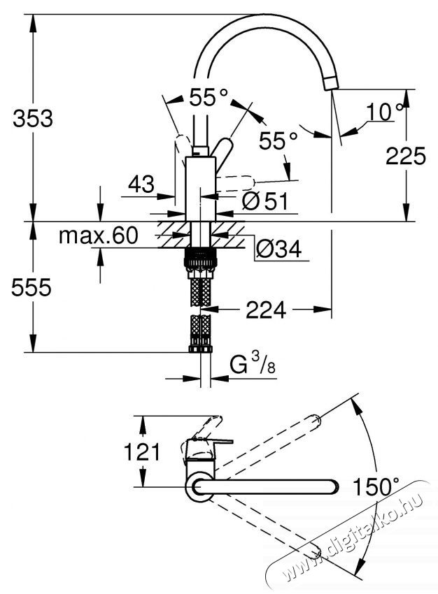 Grohe Konyhai csaptelep Grohe Get 31494001, 3/8 , C t&iacute;pus&uacute;, egyr&eacute;szes, magas kifoly&oacute;, kr&oacute;m Konyhai term&eacute;kek - Mosogat&oacute; - Mosogat&oacute; csaptelep - 536693