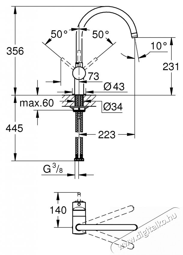 Grohe Minta konyhai csaptelep 32917000, 3/8 , egykaros, magas cs&ouml;ves, C t&iacute;pus&uacute;, forgathat&oacute;, hat&aacute;rol&oacute;, kr&oacute;m Konyhai term&eacute;kek - Mosogat&oacute; - Mosogat&oacute; csaptelep - 536680