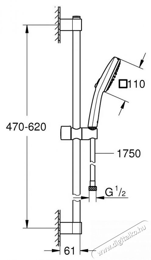 Grohe Zuhanyoszlop, Grohe Tempesta 110 267482433, Univerz&aacute;lis, 600 mm, 2 funkci&oacute;s, Matt, Fekete H&aacute;ztart&aacute;s / Otthon / K&uuml;lt&eacute;r - F&uuml;rdőszoba / wc - Kieg&eacute;sz&iacute;tő - 536709
