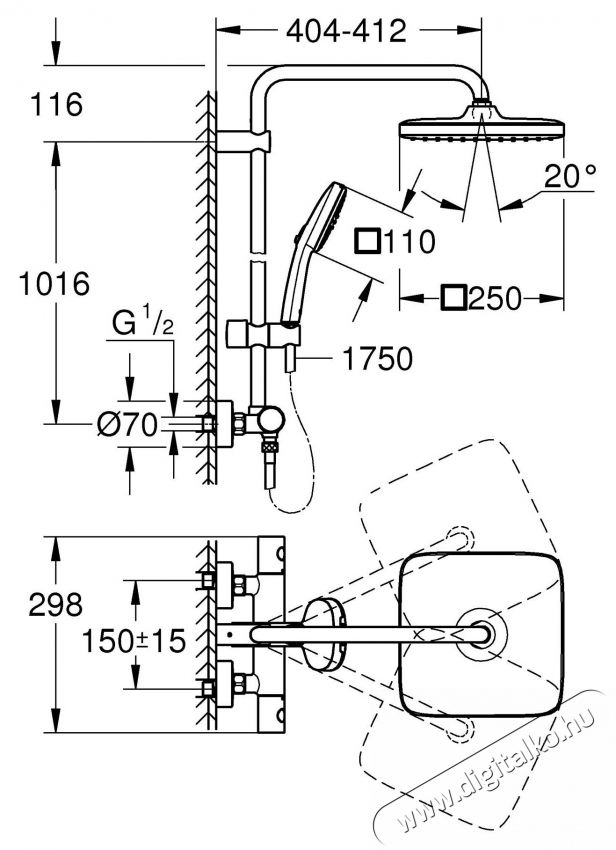 Grohe 26689001 Tempesta Cube 250 zuhanyrendszer, l&aacute;that&oacute;, termoszt&aacute;t, 250 mm, 1 funkci&oacute;, kr&oacute;m H&aacute;ztart&aacute;s / Otthon / K&uuml;lt&eacute;r - F&uuml;rdőszoba / wc - Kieg&eacute;sz&iacute;tő - 536641