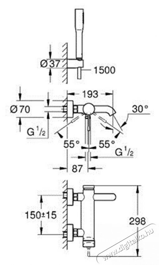 Grohe Essence K&aacute;d csaptelep, egykaros, 1/2 , ker&aacute;miabet&eacute;t, cső 1500 mm, ir&aacute;nyv&aacute;lt&oacute;, zuhanyr&oacute;zsa, hőm&eacute;rs&eacute;klet korl&aacute;toz&oacute;, Kr&oacute;m H&aacute;ztart&aacute;s / Otthon / K&uuml;lt&eacute;r - F&uuml;rdőszoba / wc - Kieg&eacute;sz&iacute;tő - 536657
