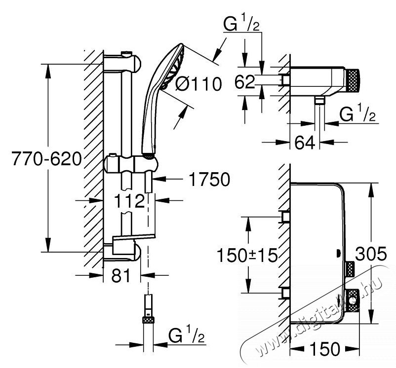 Grohe Grohtherm SmartControl Termoszt&aacute;tos csaptelep, nyom&oacute;gombok, 3 funkci&oacute;, zuhanyr&oacute;zsa, t&aacute;lca, 900 mm-es zuhanyr&uacute;d, CoolTouch, Kr&oacute;m H&aacute;ztart&aacute;s / Otthon / K&uuml;lt&eacute;r - F&uuml;rdőszoba / wc - Kieg&eacute;sz&iacute;tő - 536635