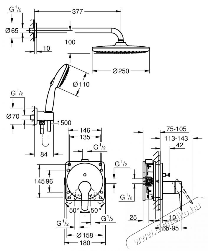 Grohe Start 25292000 zuhanyrendszer, 1/2 , Be&eacute;p&iacute;tett, 250mm, 1 funkci&oacute;, Kr&oacute;m H&aacute;ztart&aacute;s / Otthon / K&uuml;lt&eacute;r - F&uuml;rdőszoba / wc - Kieg&eacute;sz&iacute;tő - 536633
