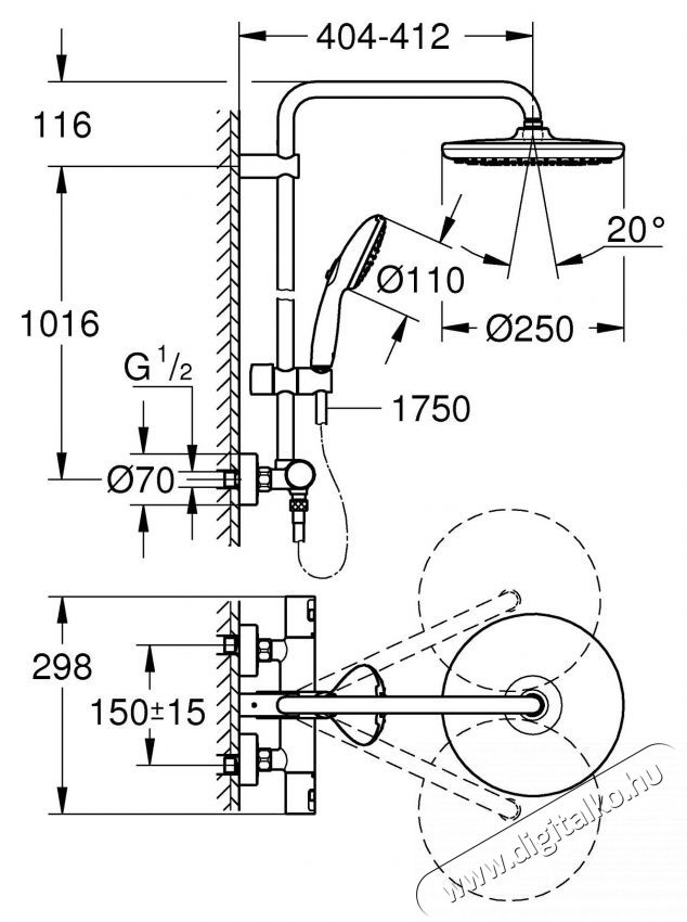 Grohe Vitalio Start 250 zuhanyrendszer, l&aacute;tsz&oacute;lagos, termoszt&aacute;t, 250 mm, 1 funkci&oacute;s, kr&oacute;m, 26677001 H&aacute;ztart&aacute;s / Otthon / K&uuml;lt&eacute;r - F&uuml;rdőszoba / wc - Kieg&eacute;sz&iacute;tő - 536640