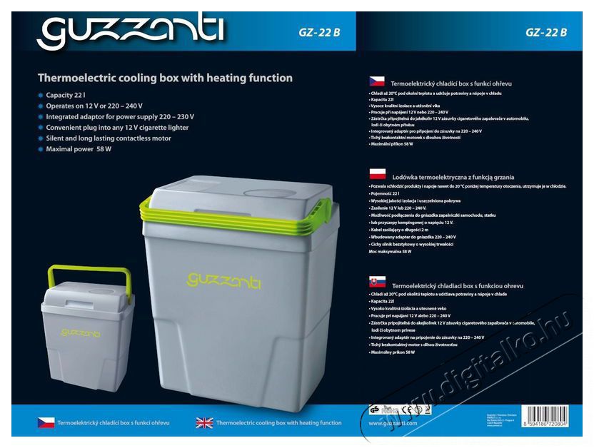 Guzzanti GZ 22B Konyhai term&eacute;kek - Hűtő, fagyaszt&oacute; (szabadon&aacute;ll&oacute;) - Hordozhat&oacute; hűtőt&aacute;ska - 530630
