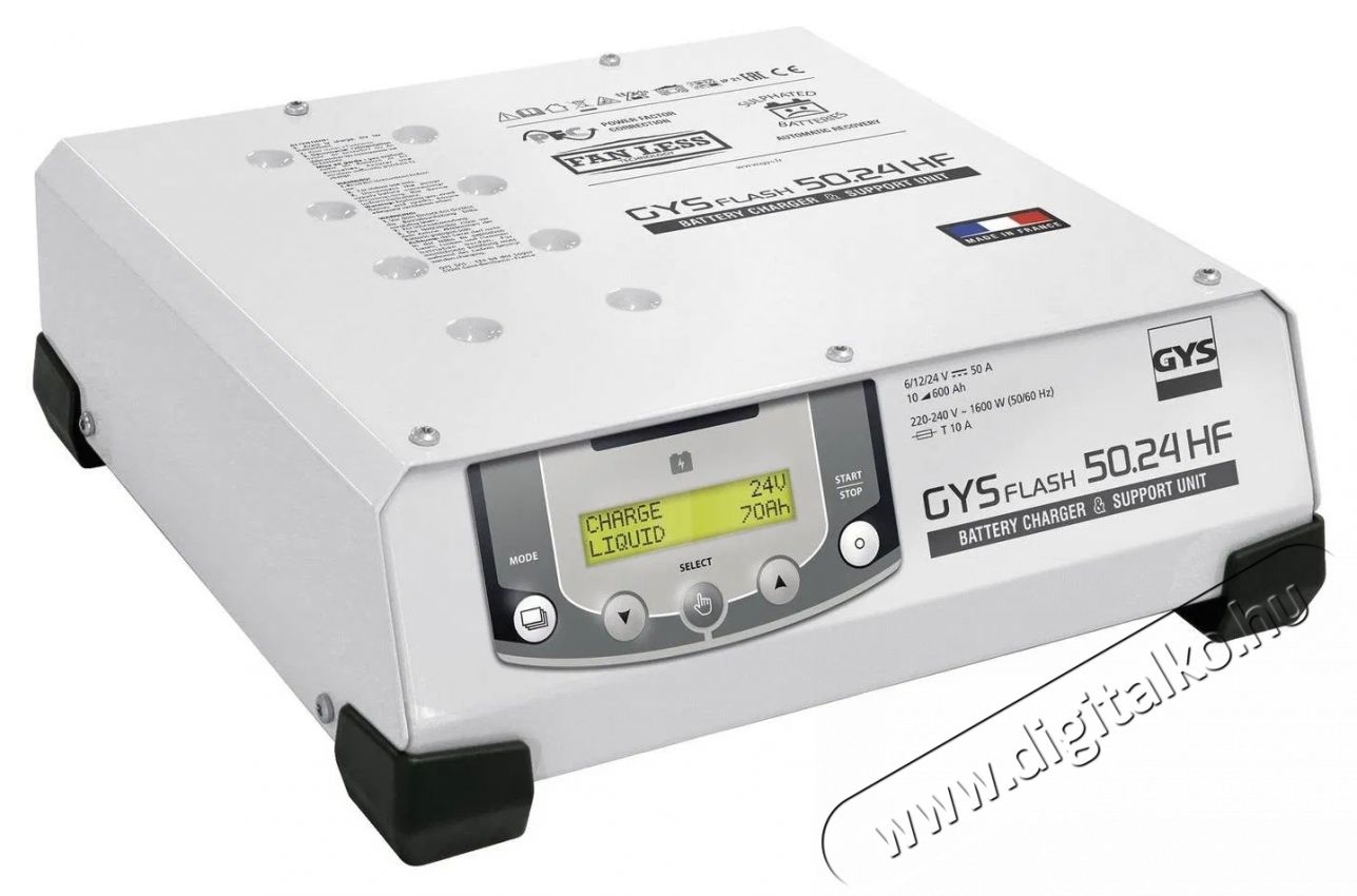 GYS Gysflash 50.24 HF T&ouml;ltő   stabiliz&aacute;lt t&aacute;pegys&eacute;g, 6 12 24 V, 10-600 Ah, 50 A, 5 m k&aacute;bel Aut&oacute;hifi / Aut&oacute; felszerel&eacute;s - Aut&oacute;s / aut&oacute;hifi kieg&eacute;sz&iacute;tő - Aut&oacute; akkumul&aacute;tor t&ouml;ltő - 531817