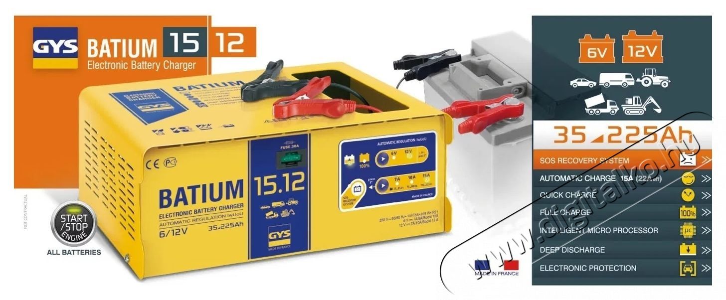 GYS BATIUM 15.12 aut&oacute; akkumul&aacute;tor t&ouml;ltő Aut&oacute;hifi / Aut&oacute; felszerel&eacute;s - Aut&oacute;s / aut&oacute;hifi kieg&eacute;sz&iacute;tő - Aut&oacute; akkumul&aacute;tor t&ouml;ltő - 531824