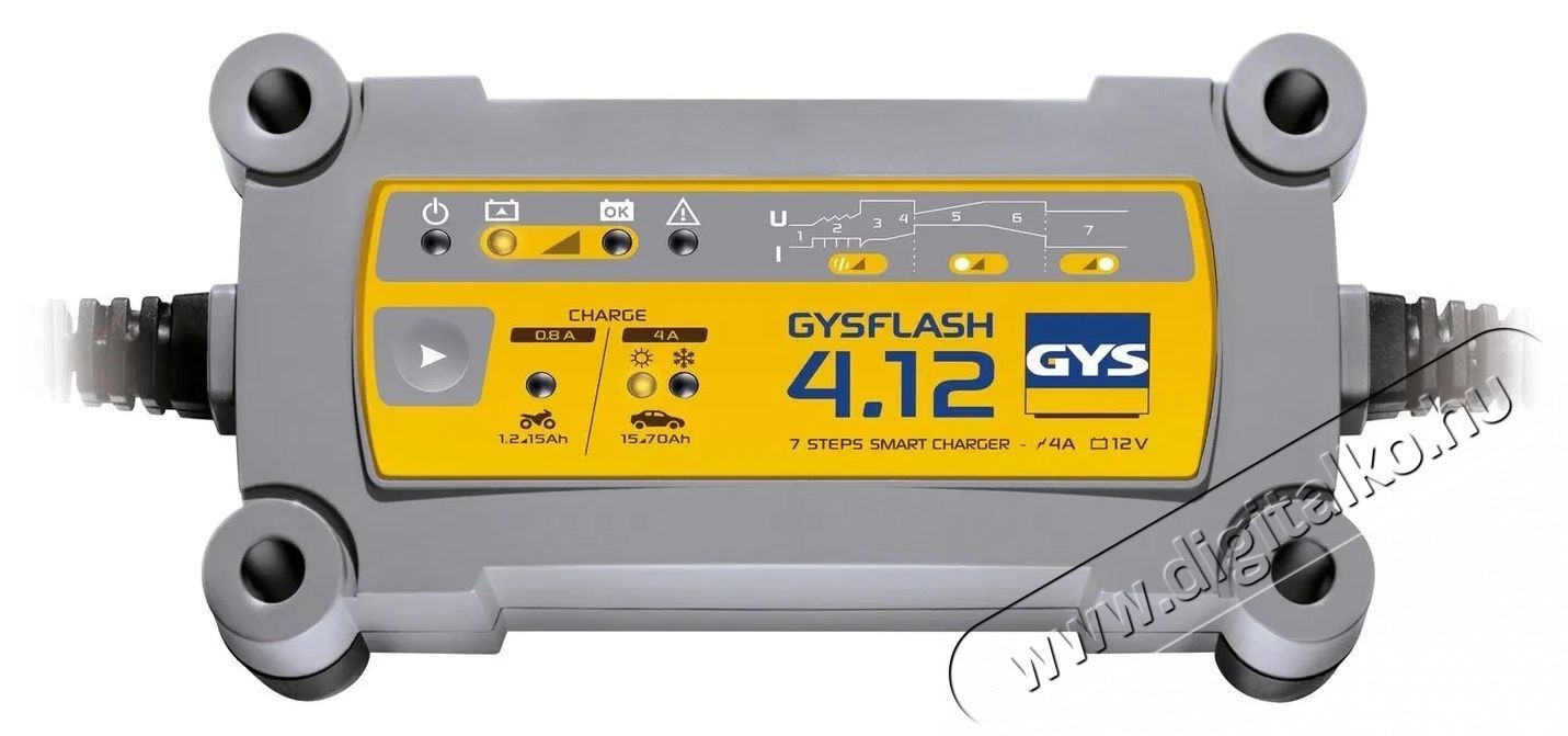 GYS GYS Gysflash 4.12, 12V, 1.2-90 Ah, 4 A aut&oacute; akkumul&aacute;tor t&ouml;ltő Aut&oacute;hifi / Aut&oacute; felszerel&eacute;s - Aut&oacute;s / aut&oacute;hifi kieg&eacute;sz&iacute;tő - Aut&oacute; akkumul&aacute;tor t&ouml;ltő - 531829