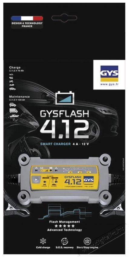 GYS GYS Gysflash 4.12, 12V, 1.2-90 Ah, 4 A aut&oacute; akkumul&aacute;tor t&ouml;ltő Aut&oacute;hifi / Aut&oacute; felszerel&eacute;s - Aut&oacute;s / aut&oacute;hifi kieg&eacute;sz&iacute;tő - Aut&oacute; akkumul&aacute;tor t&ouml;ltő - 531829