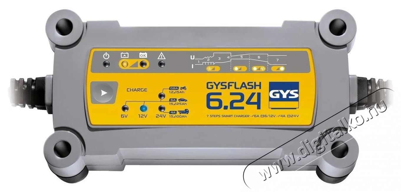 GYS Gysflash 6.24, 6 12 24 V, 15-170 Ah, 6 12 V 6 A, 24 V 4 A aut&oacute; akkumul&aacute;tor t&ouml;ltő Aut&oacute;hifi / Aut&oacute; felszerel&eacute;s - Aut&oacute;s / aut&oacute;hifi kieg&eacute;sz&iacute;tő - Aut&oacute; akkumul&aacute;tor t&ouml;ltő - 531825