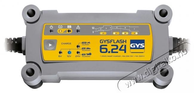 GYS Gysflash 6.24, 6 12 24 V, 15-170 Ah, 6 12 V 6 A, 24 V 4 A aut&oacute; akkumul&aacute;tor t&ouml;ltő Aut&oacute;hifi / Aut&oacute; felszerel&eacute;s - Aut&oacute;s / aut&oacute;hifi kieg&eacute;sz&iacute;tő - Aut&oacute; akkumul&aacute;tor t&ouml;ltő - 531825