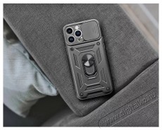 HAFFNER PT-6758 iPhone 14 Plus ütésálló fekete műanyag hátlap gyűrűvel és kameravédővel Mobil / Kommunikáció / Smart - Mobiltelefon kiegészítő / tok - Tok / hátlap - 477774