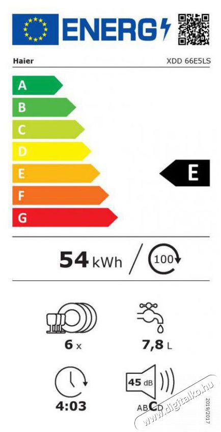 Haier XDD 66E5LS Konyhai term&eacute;kek - Mosogat&oacute;g&eacute;p - Norm&aacute;l (60cm) be&eacute;p&iacute;thető mosogat&oacute;g&eacute;p - 509271