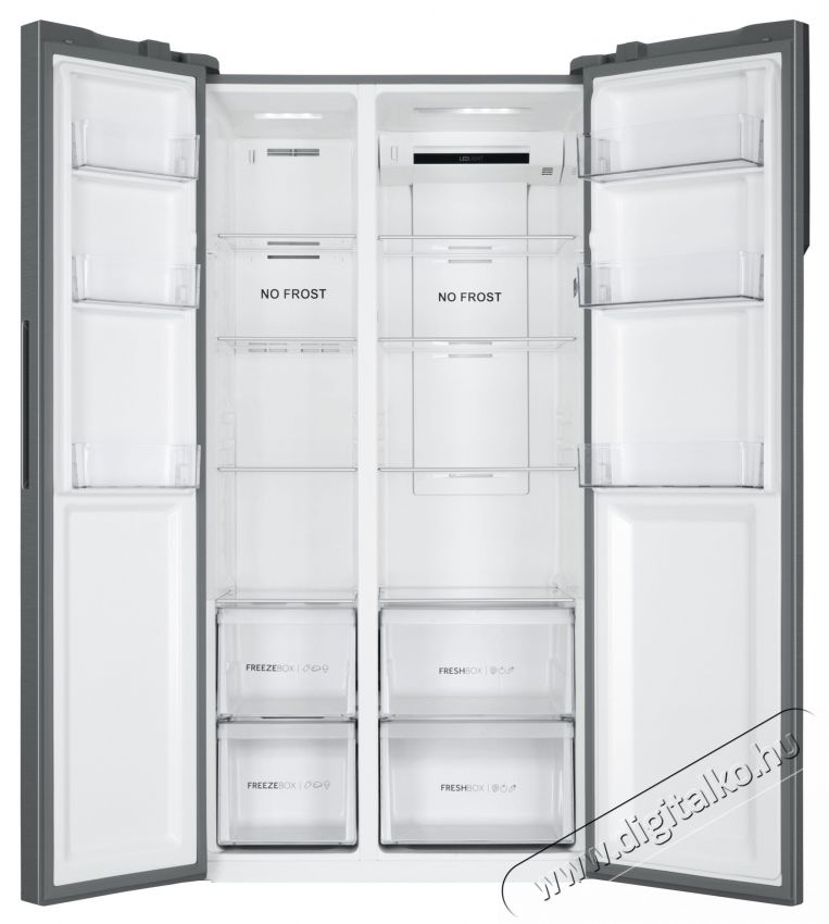 Haier HSR3918ENPG Side by Side hűtőszekr&eacute;ny, 528l, M:177 cm, Total No Frost, Multi air flow, Motor Inverter, LED kijelző, Super Cooling, Super Freezing, E energiaoszt&aacute;ly, Ez&uuml;st Konyhai term&eacute;kek - Hűtő, fagyaszt&oacute; (szabadon&aacute;ll&oacute;) - Amerikai t&iacute;pus&uacute; Side By Side hűtő - 535227