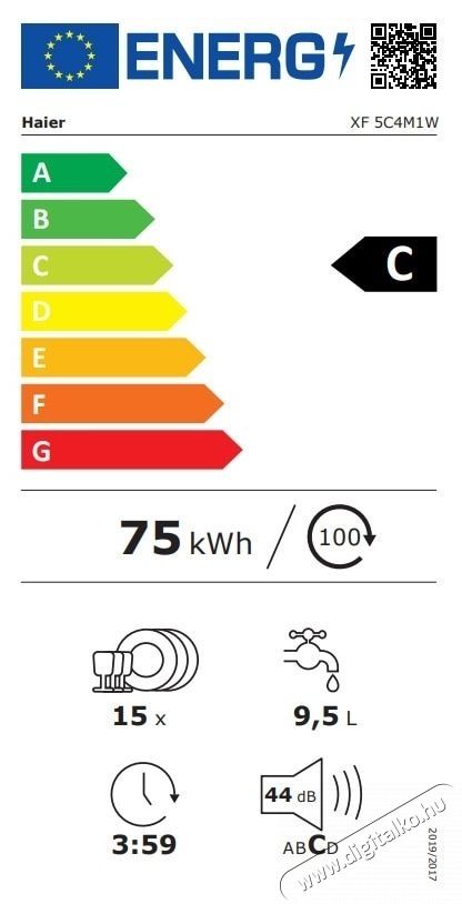 Haier XF 5C4M1X, Mosogat&oacute;g&eacute;p, 60 cm, Feh&eacute;r Konyhai term&eacute;kek - Mosogat&oacute;g&eacute;p - Norm&aacute;l (60cm) szabadon&aacute;ll&oacute; mosogat&oacute;g&eacute;p - 535223