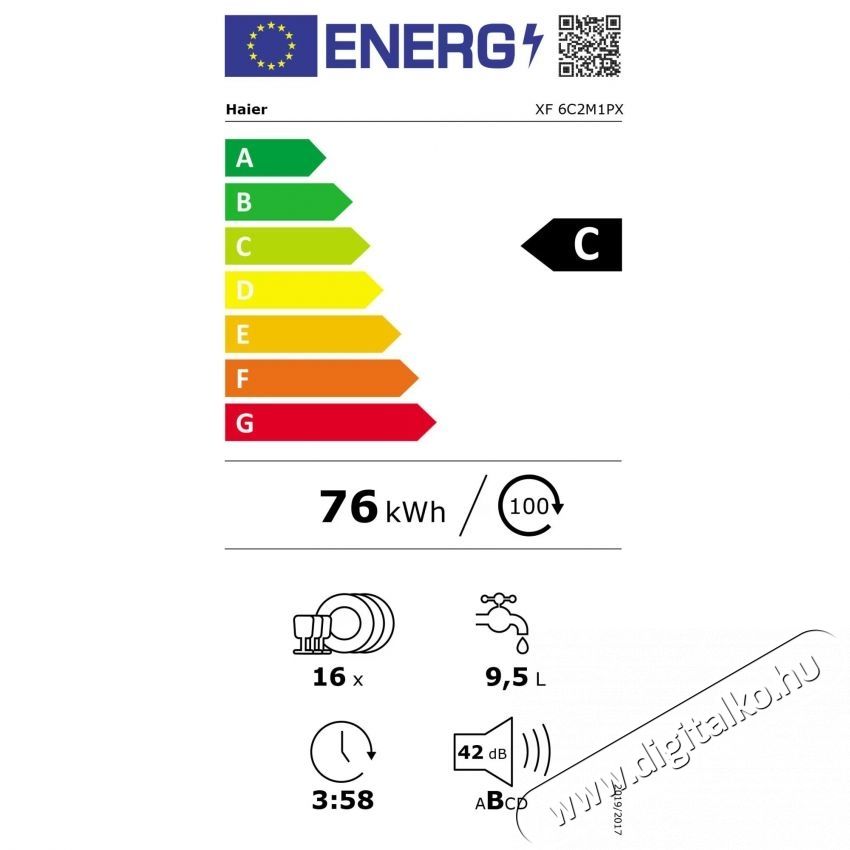 Haier XF 6C2M1PX mosogat&oacute;g&eacute;p, 60 cm, Ez&uuml;st Konyhai term&eacute;kek - Mosogat&oacute;g&eacute;p - Norm&aacute;l (60cm) szabadon&aacute;ll&oacute; mosogat&oacute;g&eacute;p - 535224