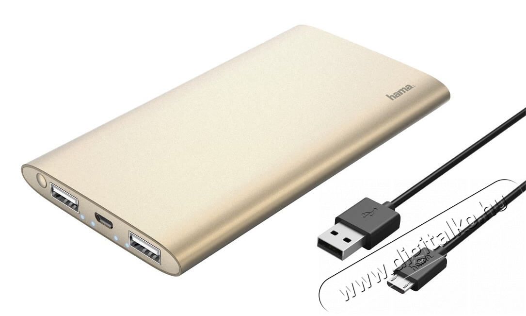 Hama Premium Alu külső akkumulátor 8000mAh - arany (173736) Mobil / Kommunikáció / Smart - Powerbank / Külső akkumulátor és töltő - 341559