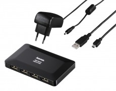 Hama USB 2.0 HUB 1:4+HÁLÓZATI TÁPEGYSÉG Iroda és számítástechnika - Notebook kiegészítő - USB hub / elosztó - 345307