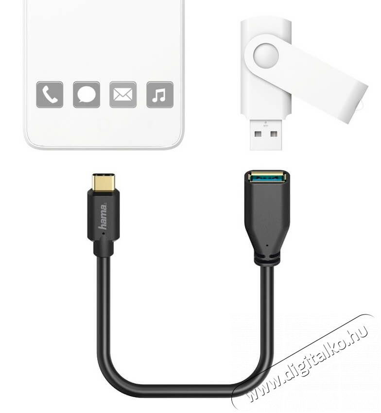 Hama USB-A - USB-C OTG Adapter 0.15m (178258) Mobil / Kommunikáció / Smart - Mobiltelefon kiegészítő / tok - Kábel / átalakító - 335592