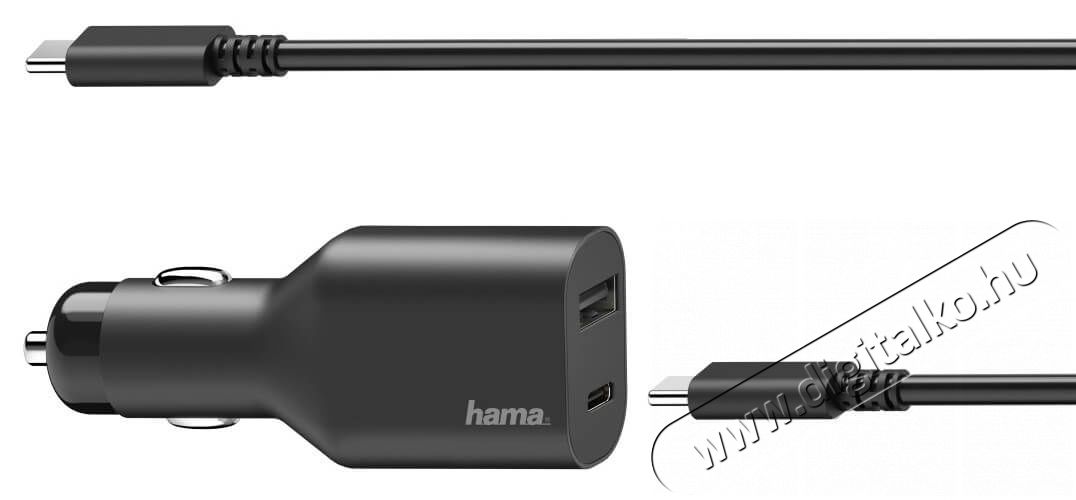 Hama UNIVERZÁLIS AUTÓS USB TYPE-C + USB-A TÖLTŐ (5-20V,70W) - fekete (200010) Autóhifi / Autó felszerelés - Autós töltő / szivargyújtó adapter - 359775