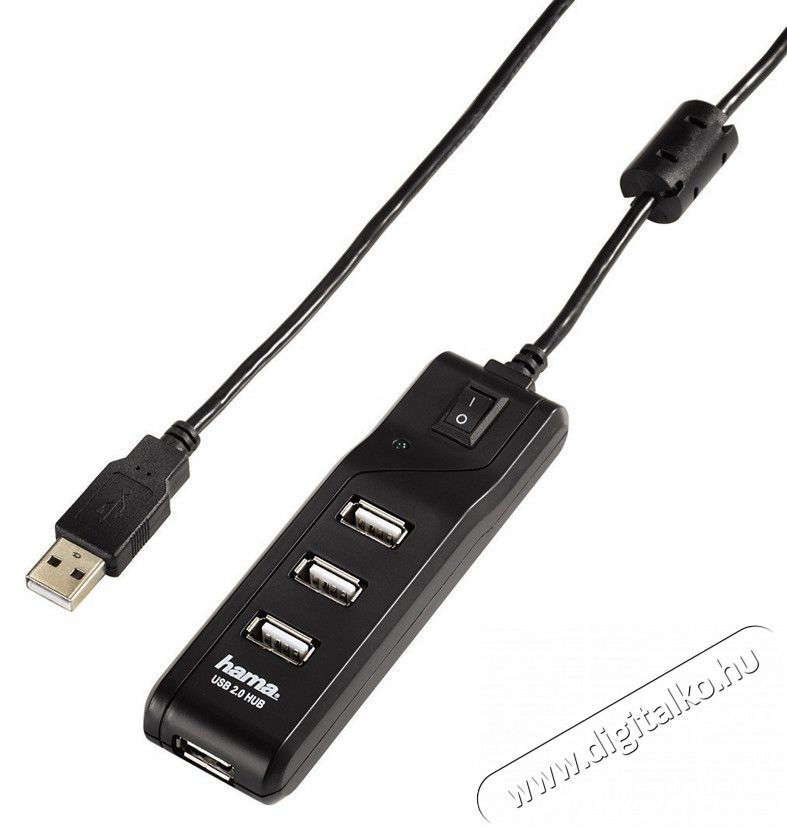 Hama USB 2.0 HUB 4 portos kapcsolós, fekete - 54590 Iroda és számítástechnika - Notebook kiegészítő - USB hub / elosztó - 287341