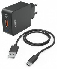 Hama 201625 HÁLÓZATI TÖLTŐ SZETT QC 3.0 USB -TYPE-C KÁBELLEL (19,5W) Mobil / Kommunikáció / Smart - Mobiltelefon kiegészítő / tok - Hálózati-, autós töltő - 478643