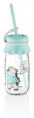HANE IRIS Milkie Milk üveg tejes palack szívószállal 250ml, rózsaszín vagy menta színű HN-1764 Konyhai termékek - Konyhai eszköz - Egyéb konyhai eszköz - 507683