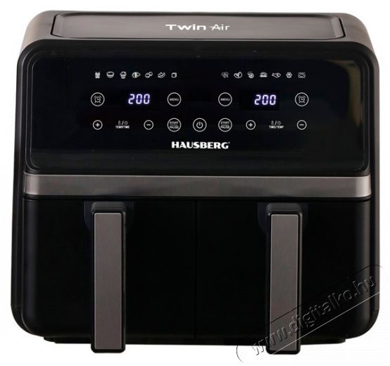 HAUSBERG HB-2373NG 2200-2400W dupla kosaras fekete 8,4 L forrólevegős sütő (air fryer/airfryer) Konyhai termékek - Konyhai kisgép (sütés / főzés / hűtés / ételkészítés) - Olajsütő - 503122