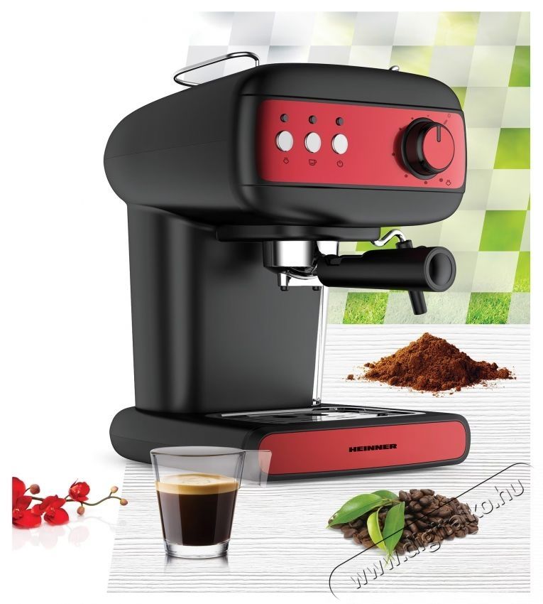 Heinner Red Boquette HEM-1100BKRD karos k&aacute;v&eacute;főző Konyhai term&eacute;kek - K&aacute;v&eacute;főző / k&aacute;v&eacute;&ouml;rlő / kieg&eacute;sz&iacute;tő - Pressz&oacute; k&aacute;v&eacute;főző - 532855