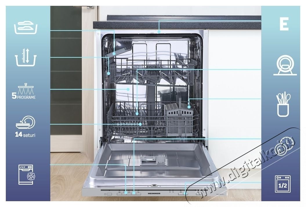 Heinner HDW-BIM60514E++ Be&eacute;p&iacute;thető mosogat&oacute;g&eacute;p Konyhai term&eacute;kek - Mosogat&oacute;g&eacute;p - Norm&aacute;l (60cm) be&eacute;p&iacute;thető mosogat&oacute;g&eacute;p - 535245
