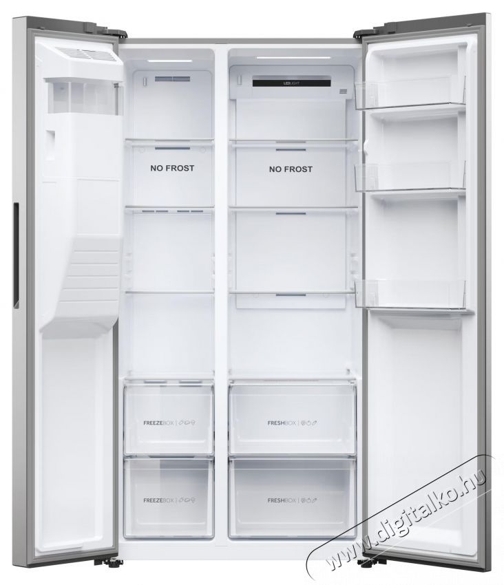 Heinner HSR5918DIMP Side by side hűtőszekr&eacute;ny, 511 l, Total No Frost, &Eacute;rintők&eacute;pernyős kijelző, V&iacute;z- &eacute;s j&eacute;gadagol&oacute;, D energiaoszt&aacute;ly, 177 cm, Platinum Inox Konyhai term&eacute;kek - Hűtő, fagyaszt&oacute; (szabadon&aacute;ll&oacute;) - Amerikai t&iacute;pus&uacute; Side By Side hűtő - 535276