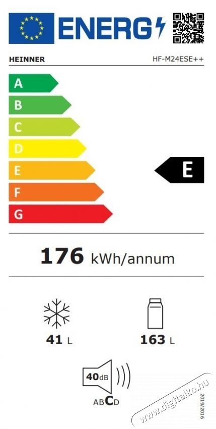 Heinner HF-M24ESE++ k&eacute;tajt&oacute;s hűtőszekr&eacute;ny, 204 l, Elektronikus vez&eacute;rl&eacute;s &aacute;ll&iacute;that&oacute; termoszt&aacute;ttal, LED vil&aacute;g&iacute;t&aacute;s, &Uuml;vegpolc, H: 143 cm, E energiaoszt&aacute;ly, Ez&uuml;st Konyhai term&eacute;kek - Hűtő, fagyaszt&oacute; (szabadon&aacute;ll&oacute;) - Fel&uuml;lfagyaszt&oacute;s kombin&aacute;lt hűtő - 535257