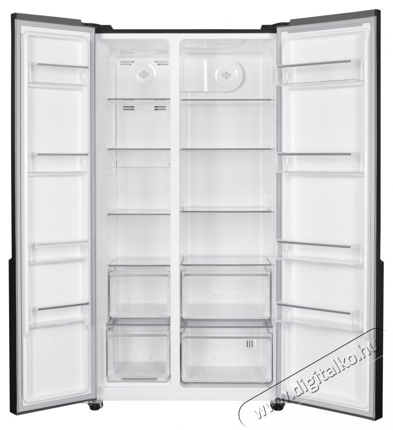 Heinner HSBS-H532NFGBKF+ Side-by-side hűtőszekr&eacute;ny, 532 l, Full No Frost, E energiaoszt&aacute;ly, &Eacute;rintőkijelző, gyermekz&aacute;r, M 177 cm, Fekete Konyhai term&eacute;kek - Hűtő, fagyaszt&oacute; (szabadon&aacute;ll&oacute;) - Amerikai t&iacute;pus&uacute; Side By Side hűtő - 535268