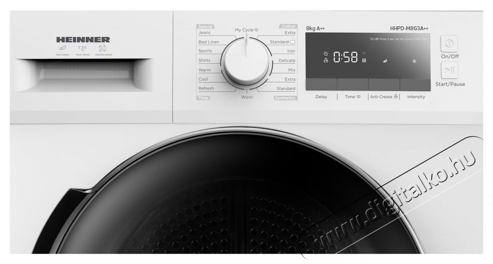 Heinner HHPD-M8G3A++ hőszivatty&uacute;s sz&aacute;r&iacute;t&oacute;g&eacute;p, 8 kg, 14 program, LED kijelző, K&aacute;d vil&aacute;g&iacute;t&aacute;s, Gyerekz&aacute;r, E energiaoszt&aacute;ly, Feh&eacute;r H&aacute;ztart&aacute;s / Otthon / K&uuml;lt&eacute;r - Mos&oacute;g&eacute;p / sz&aacute;r&iacute;t&oacute;g&eacute;p - Sz&aacute;r&iacute;t&oacute;g&eacute;p - 536834