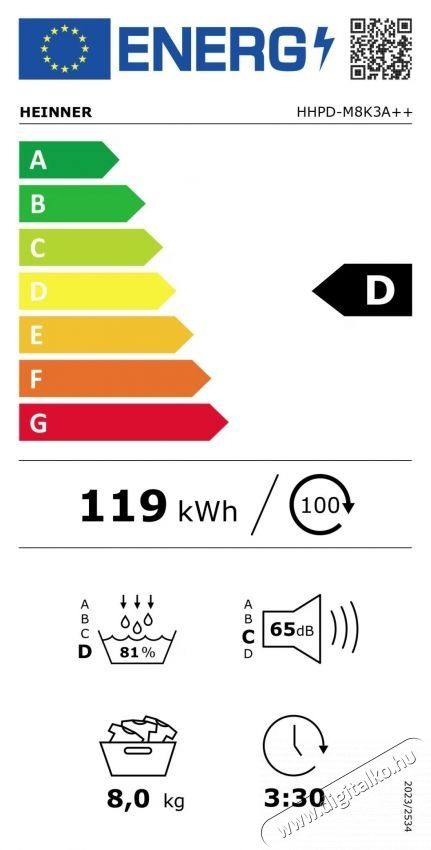 Heinner HHPD-M8K3A++ hőszivatty&uacute;s sz&aacute;r&iacute;t&oacute;g&eacute;p, 8 kg, 14 program, D energiaoszt&aacute;ly, &Eacute;rint&eacute;svez&eacute;rl&eacute;s, P&aacute;ratartalom szenzor, LED kijelző, vil&aacute;g&iacute;t&aacute;s, Gyerekz&aacute;r, Feh&eacute;r H&aacute;ztart&aacute;s / Otthon / K&uuml;lt&eacute;r - Mos&oacute;g&eacute;p / sz&aacute;r&iacute;t&oacute;g&eacute;p - Sz&aacute;r&iacute;t&oacute;g&eacute;p - 536851