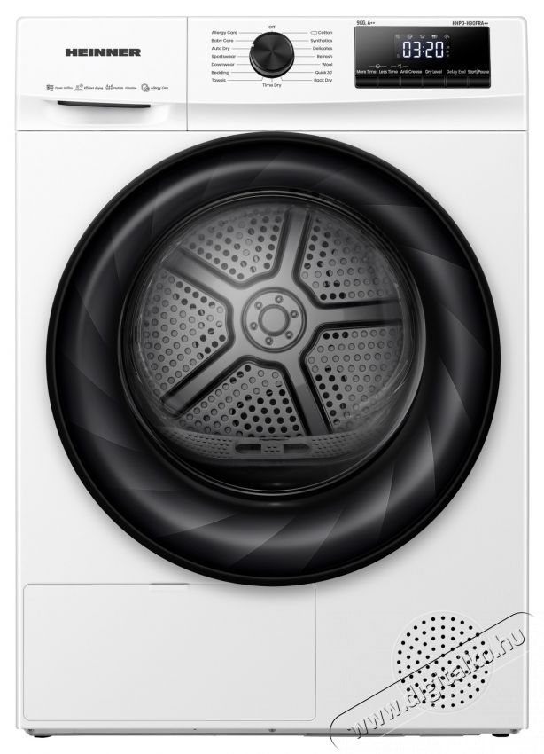 Heinner HHPD-H90FRA++ hőszivatty&uacute;s sz&aacute;r&iacute;t&oacute;g&eacute;p, 9 kg, 15 program, D oszt&aacute;ly, LED kijelző, Power AirFlow, feh&eacute;r H&aacute;ztart&aacute;s / Otthon / K&uuml;lt&eacute;r - Mos&oacute;g&eacute;p / sz&aacute;r&iacute;t&oacute;g&eacute;p - Sz&aacute;r&iacute;t&oacute;g&eacute;p - 536841