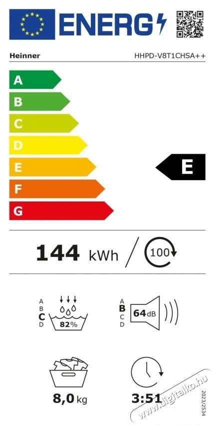 Heinner HHPD-V8T1CHSA++ Sz&aacute;r&iacute;t&oacute;g&eacute;p, Hőszivatty&uacute;, 8 kg, A+/E energiaoszt&aacute;ly, Led kijelző, Gyűrőd&eacute;sg&aacute;tl&oacute; funkci&oacute;, Ez&uuml;st H&aacute;ztart&aacute;s / Otthon / K&uuml;lt&eacute;r - Mos&oacute;g&eacute;p / sz&aacute;r&iacute;t&oacute;g&eacute;p - Sz&aacute;r&iacute;t&oacute;g&eacute;p - 536843