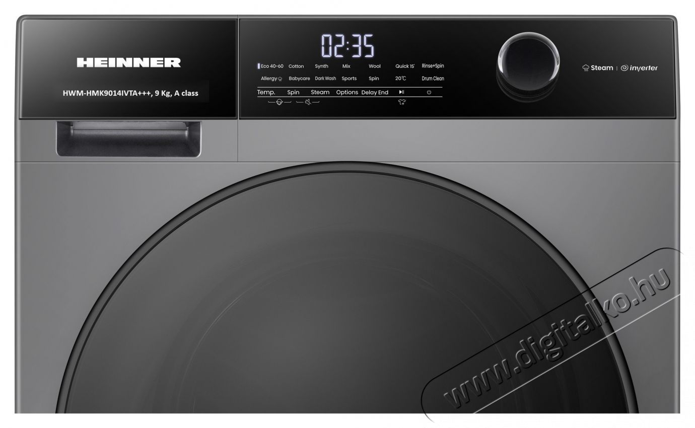 Heinner HWM-HMK9014IVTA+++ mos&oacute;g&eacute;p, 9 kg, 1400 fordulat/perc, A energiaoszt&aacute;ly, inverteres motor, &eacute;rintők&eacute;pernyős vez&eacute;rl&eacute;s, digit&aacute;lis kijelző, Allergy steam program, tit&aacute;nsz&uuml;rke H&aacute;ztart&aacute;s / Otthon / K&uuml;lt&eacute;r - Mos&oacute;g&eacute;p / sz&aacute;r&iacute;t&oacute;g&eacute;p - El&ouml;lt&ouml;ltős norm&aacute;l (60cm-ig) mos&oacute;g&eacute;p - 536828