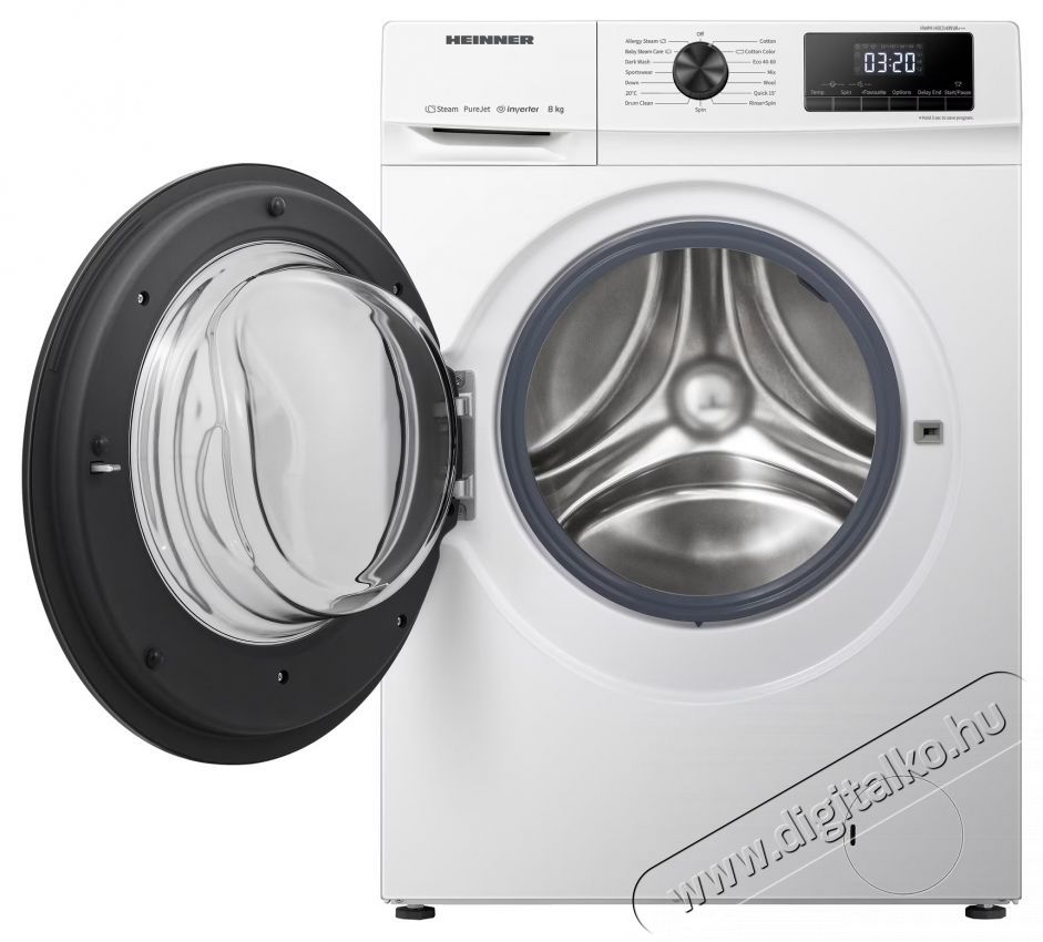 Heinner HWM-H8014INVA+++ mos&oacute;g&eacute;p, A energiaoszt&aacute;ly, 8 kg kapacit&aacute;s, 1400 ford./perc, 15 program, Digit&aacute;lis kijelző, Feh&eacute;r H&aacute;ztart&aacute;s / Otthon / K&uuml;lt&eacute;r - Mos&oacute;g&eacute;p / sz&aacute;r&iacute;t&oacute;g&eacute;p - El&ouml;lt&ouml;ltős norm&aacute;l (60cm-ig) mos&oacute;g&eacute;p - 536860