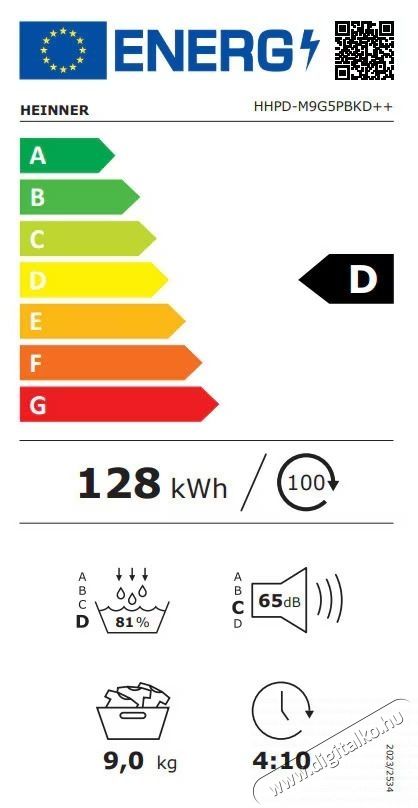 Heinner HHPD-M9G5PBKD++ hőszivatty&uacute;s sz&aacute;r&iacute;t&oacute;g&eacute;p, 9 kg, feh&eacute;r H&aacute;ztart&aacute;s / Otthon / K&uuml;lt&eacute;r - Mos&oacute;g&eacute;p / sz&aacute;r&iacute;t&oacute;g&eacute;p - Sz&aacute;r&iacute;t&oacute;g&eacute;p - 536829