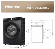 Hisense WF3S8043BB3 MOSÓGÉP ELÖLTÖLTŐS Háztartás / Otthon / Kültér - Mosógép / szárítógép - Elöltöltős normál (60cm-ig) mosógép - 501675
