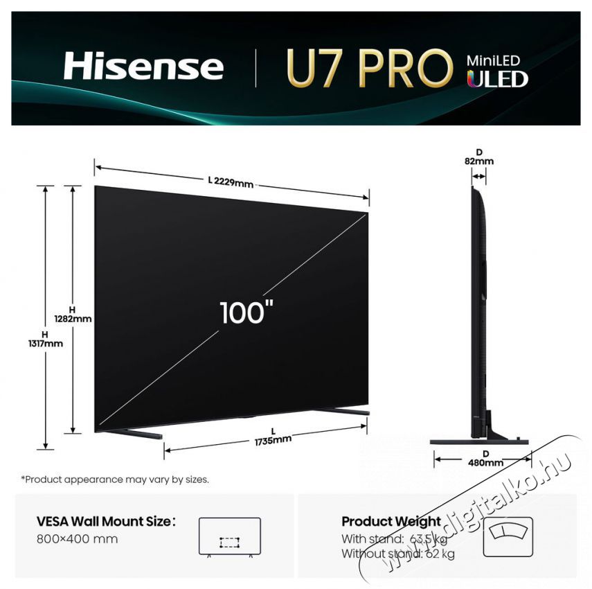 Hisense 100U7Q PRO Telev&iacute;zi&oacute;k - LED telev&iacute;zi&oacute; - UHD 4K felbont&aacute;s&uacute; - 511956