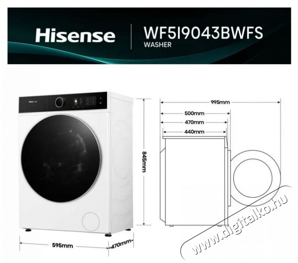 Hisense WF5I9043BWFS H&aacute;ztart&aacute;s / Otthon / K&uuml;lt&eacute;r - Mos&oacute;g&eacute;p / sz&aacute;r&iacute;t&oacute;g&eacute;p - El&ouml;lt&ouml;ltős norm&aacute;l (60cm-ig) mos&oacute;g&eacute;p - 518099
