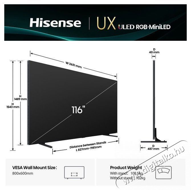 Hisense 116UXQ Telev&iacute;zi&oacute; Telev&iacute;zi&oacute;k - LED telev&iacute;zi&oacute; - UHD 4K felbont&aacute;s&uacute; - 529521