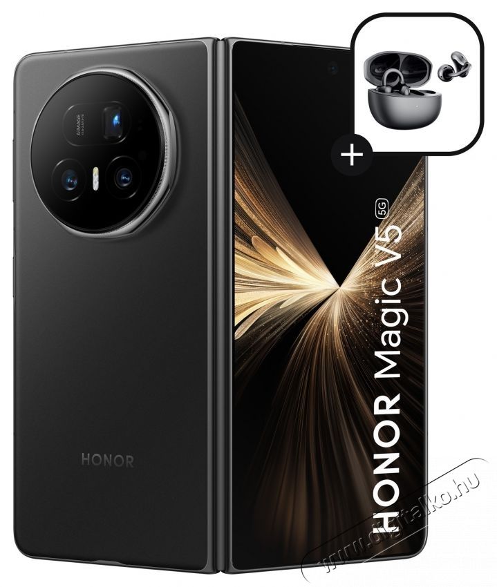 Honor Magic V5 Mobiltelefon, Dual SIM, 16 GB RAM, 512 GB, 5G, Fekete + HONOR Choice f&uuml;lhallgat&oacute;, fekete Mobil / Kommunik&aacute;ci&oacute; / Smart - Okostelefon - Android - 533499