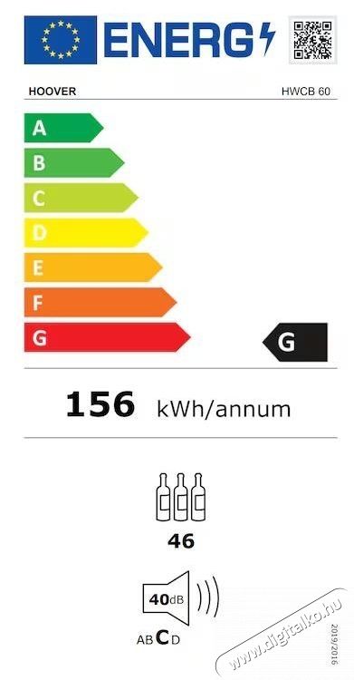 Hoover HWCB 60 Be&eacute;p&iacute;thető borhűtő, 46 &uuml;veg, 145 l, 2 hűt&eacute;si z&oacute;na, LED, G energiaoszt&aacute;ly, 60 cm, Fekete Konyhai term&eacute;kek - Hűtő, fagyaszt&oacute; (be&eacute;p&iacute;thető) - Borhűtő - 533511