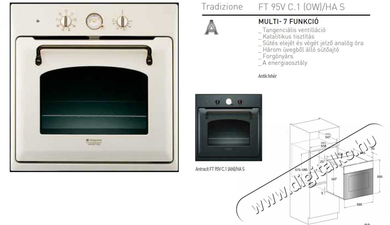 Hotpoint Ariston FT 95VC.1 (OW) /HA S Sütő Konyhai termékek - Sütő-főzőlap, tűzhely (beépíthető) - Sütő (beépíthető) - 268265